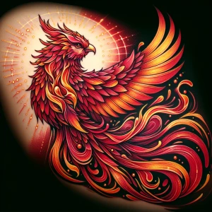A phoenix bird tattoo style.
With red accented outline and a hin...