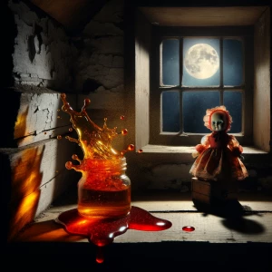 In a shadowy attic room, illuminated only by the soft glow of th...