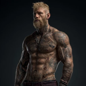 Create an image of a muscular male bodybuilder with blonde hair...