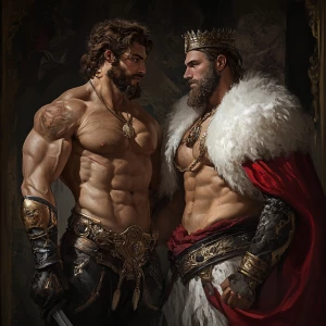 The muscular hairy prince and the king were showing off to each...