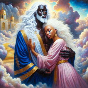 An oil painting depicting a light-skinned African-American Jesus...