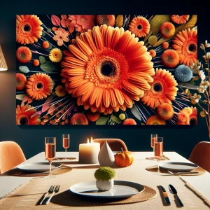 Modern fun thanksgiving background with orange gerber daisies. S...