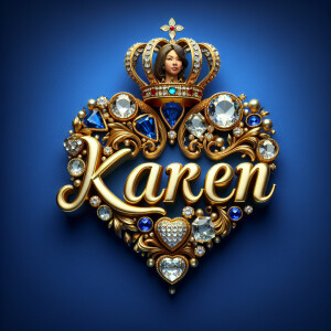 VCraft a 3-D image showcasing the name 'KAREN' in a luxurious go...