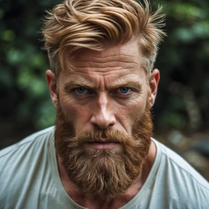 The image shows a full body of a man with a rugged, masculine ap...