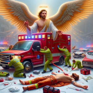 Create a realistic 3D oil painting depicting a scene of emergenc...