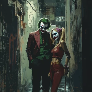 Heath Ledger Joker, GTA art style,,He standing in a dimly lit al...