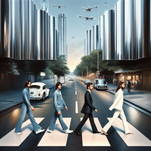 Describe the cover of the iconic album 'Abbey Road' by The Beatl...