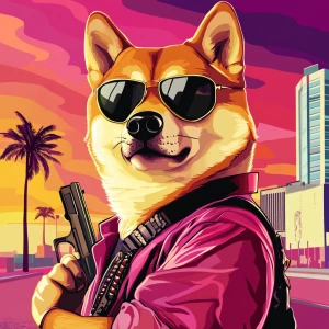 MEME DOGE in GTA art style — — in the style of a Grand Theft Au...