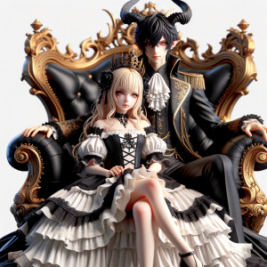 A beautiful girl named lilith with gothic lolita dress sit on th...