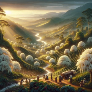 Capture a dawn-lit mountain landscape, the golden sunrise illumi...