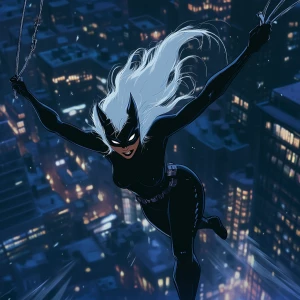 “Animate Felicia Hardy (Black Cat) gracefully swinging through a...