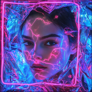 A highly detailed, ultra-realistic female portrait framed by a p...