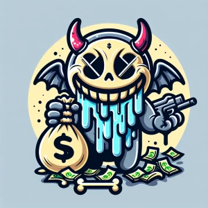 Create a circular cartoonish logo with a  demon.  dressed in a o...