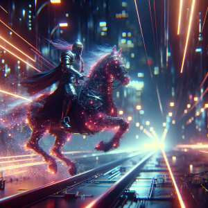 A knight on horseback charging into battle trail cam footage, ph...