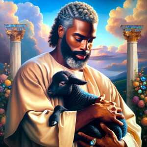 Oil painting of an African-American man resembling Jesus Christ,...