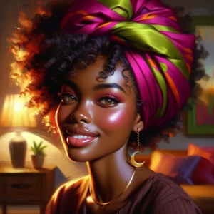 A realistic digital portrait of an African woman with her curls...
