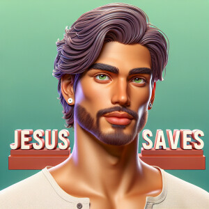 "Create a 3D realistic artwork featuring the phrase 'Jesus Saves...