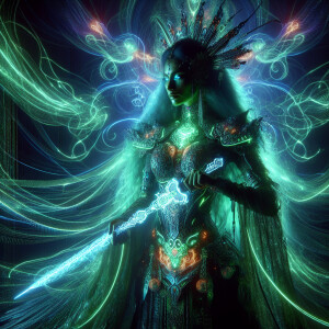 In a mystical realm where ancient powers reign, a beautiful warr...