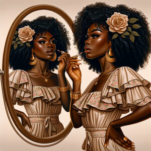 Airbrush style: standing in a mirror talking to herself, An Afri...