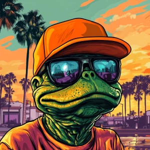 MEME PEPE in GTA art style — Wear a orange hat — in the style of...
