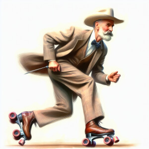 This is a caricature-style painting of an elderly John Wayne rol...