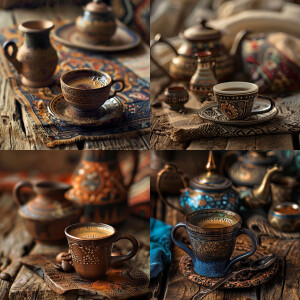 Create an image of a cozy morning scene featuring a beautifully...
