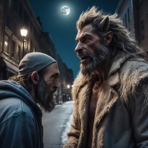 Muscleneikehairy lycan guy showing offA homeless man, looking at...