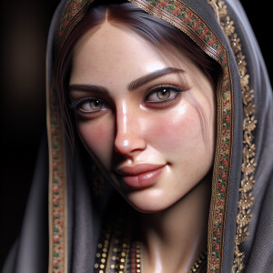 Create a detailed description of a lady's portrait from head to...