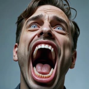 Close-up surreal photograph of a man with a dramatically distort...