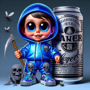An urban cartoon glossy highly detailed baby Grim Reaper city ar...