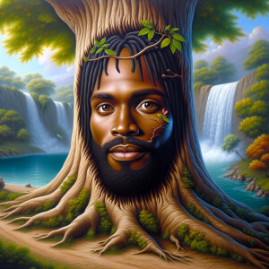 A hyper-realistic 3-D oil painting depicting a tree integrated w...