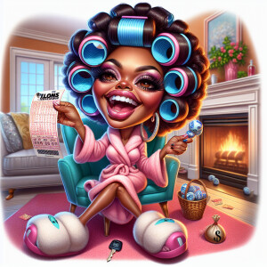 A caricature of a joyous African American mom with a notably lar...