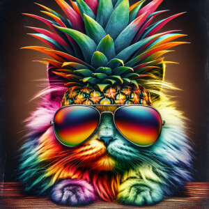 Create an artistic depiction of a cat's face resembling a pineap...