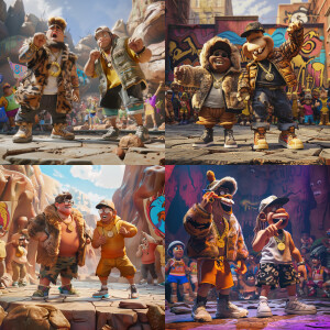 A hyper-realistic 8k image of Fred Flintstone and Barney Rubble...