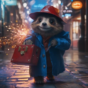 small animal dressed as a famous fictional bear character. The a...