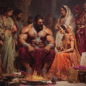 Realism, art.a beefy muscular sweaty criminal man ,sitting besid...