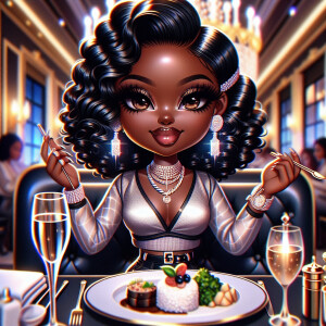 Illustrate a glamorous Chibi-style character of a glamorous woma...