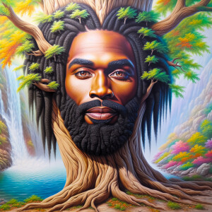 A hyper-realistic 3-D oil painting depicting a tree integrated w...