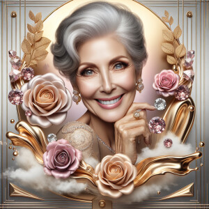 A horizontal portrait of a thinner, smiling curvy 80 year old Ca...