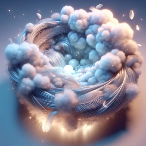 A close-up, dreamy, and peaceful image of a magical nest, emphas...