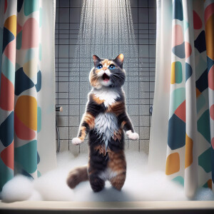 Artistic cat singing in the shower