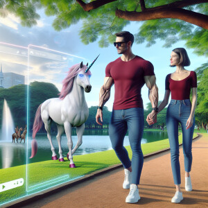 Augmented reality A man-unicorn with huge muscles with veins pop...