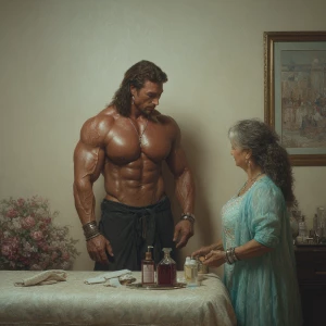Realism photo painting, a muscular Russian man in his beach hote...