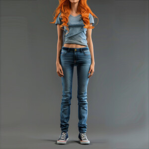 Create a photo-realistic image of a light ginger haired woman in...