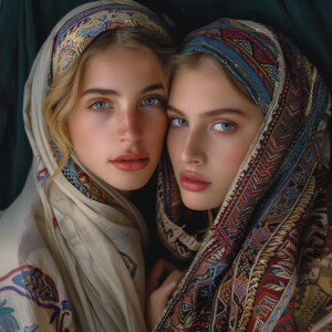 Two beautiful Jewish women, one blonde and one brunette wearing...