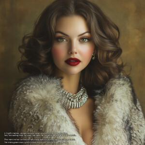 “A highly realistic, mid-length portrait of a glamorous woman wi...