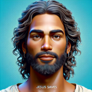 "Create a 3D realistic artwork featuring the phrase 'Jesus Saves...