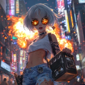 young, rebellious anime-style character. The character should ha...