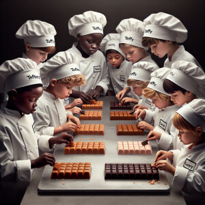 Generate an image of several young children wearing immaculate,...