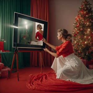 Photorealistic image. Woman making YouTube video of herself, mak...